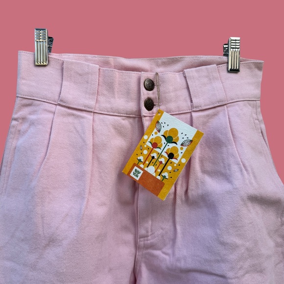 'Addison' High Waisted Organic Cotton Twill Trousers in Pink - Picture 3 of 5